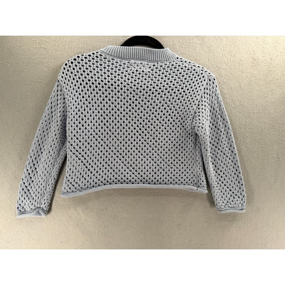 ZARA Sweater Girls 9/10 Blue Open Knit Crochet Cropped Coastal Soft Girl Boho - Picture 6 of 10